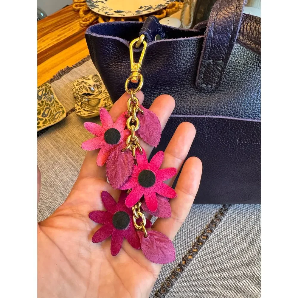 Pink Flower Bag Charm Genuine Leather Purse Charm Flower Charms NEW!